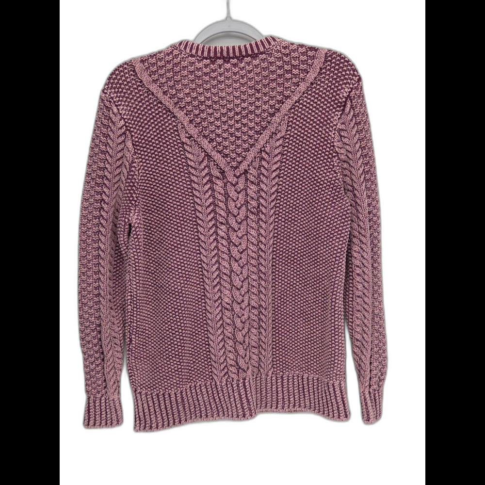 LL Bean Signature Womens Fisherman Chunky Cable Knit Sweater Purple Cotton Large - Picture 2 of 4